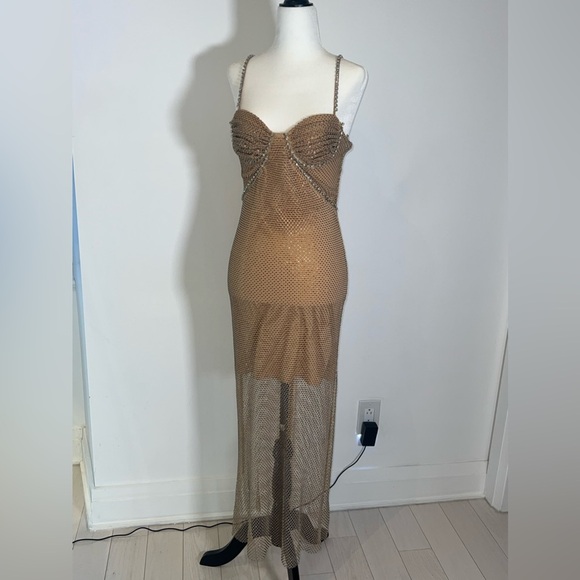 [CLEARANCE/Send Offers] BRONZE RHINESTONE DIAMANTÉ MESH PARTY DRESS - Picture 5 of 10